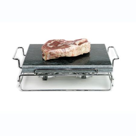 CONJUNTO SOPORTE PIEDRA VOLCANICA 32X22 CM. INOX.