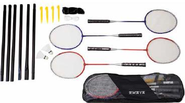 SET 4 RAQUETAS DE BADMINTON CON POSTES, RED, 2 VOL